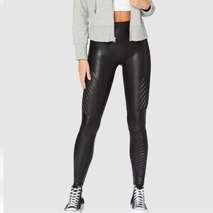 EUC Spanx Faux Leather Moto Leggings black size Large